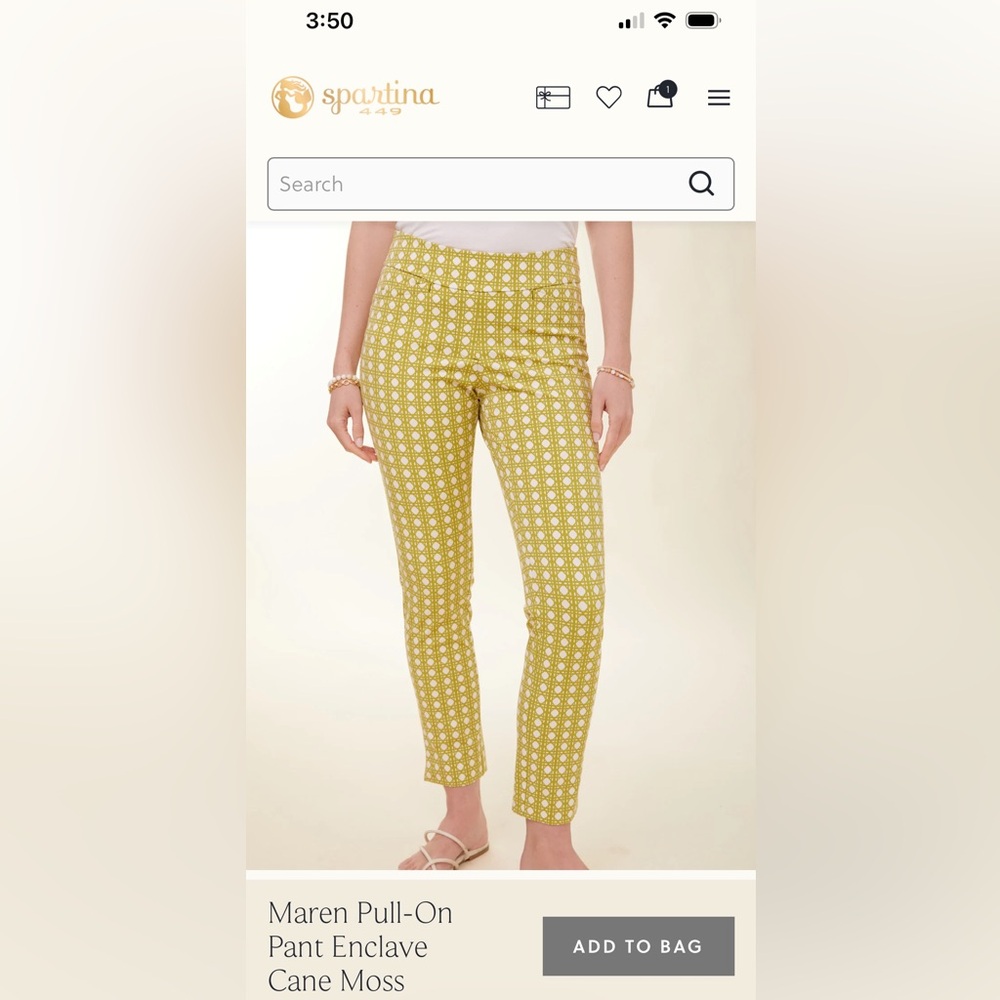 Spartina 449 Maren Pull-On Pants in Cane Moss NWT